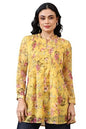 Aurelia Women's Bright Yellow Floral Printed Organza Kurti