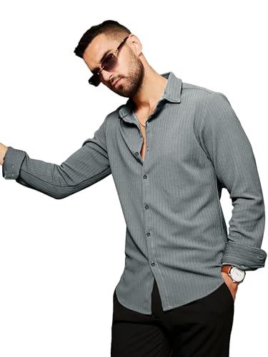 Noble Monk MenS Regular Fit Casual Shirt |Full Sleeve| Polo Neck |Casual Shirts For Men Forest Grey