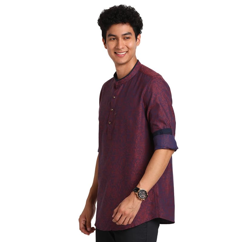 Turtle Men 100% Cotton Burgundy Full Sleeve Jacquard Kurta