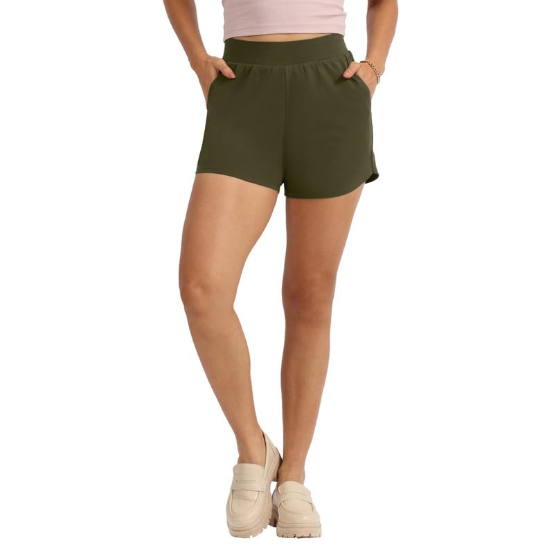 BlissClub Groove-in Cotton Shorts | Cotton Shorts | Side Pockets | Stretchy |Curved Hem