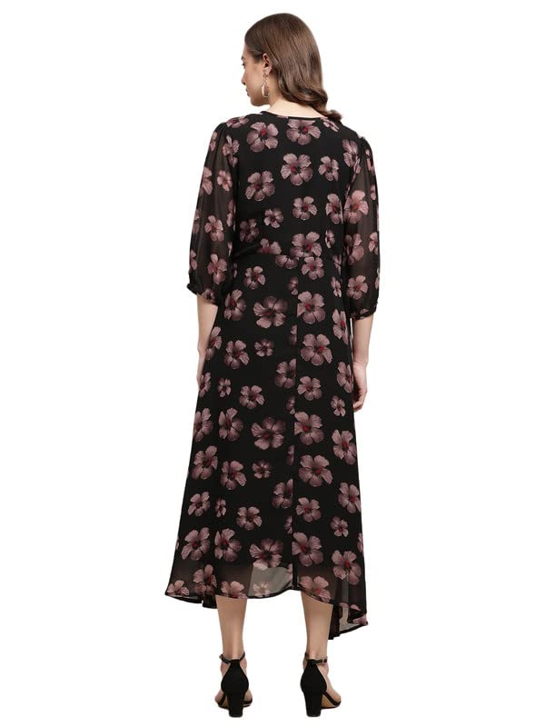 Preneum WomenS Maxi Fit & Flare Latest Style Print Georgette Regular Sleeves Casual Maxi Dress || Summer Dress Festival & Occas