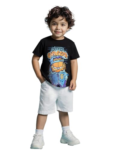 The Souled Store Garfield: Swagger Boys Round Neck Short Sleeves Black Graphic Printed Regular Fit Cotton T-Shirts (2-8 Yrs)