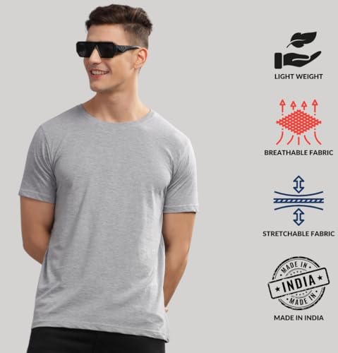 ADRO Mens T Shirts | Solid Tshirts for Men | Pure Cotton Lycra Fabric | 4 Way Stretch Smart tech Tshirt | Pack of 2 Round Neck T