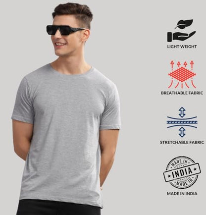 ADRO Mens T Shirts | Solid Tshirts for Men | Pure Cotton Lycra Fabric | 4 Way Stretch Smart tech Tshirt | Pack of 2 Round Neck T