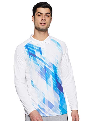 Campus Sutra MenS White & Blue Contrast Print Activewear T-Shirt For Casual Wear | Spread Collar | Long Sleeve | Pull On Closur