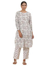 W for Woman Folksong White Printed Cotton Straight Kurta & Straight Pant