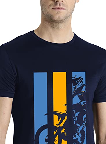 ADRO Men's Bike Rider Printed Cotton T-Shirt (RN22-2-BIK-NB_Navy)