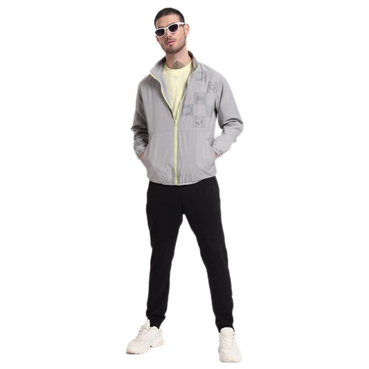 Bewakoof Air 1.0 Mens Printed Regular Fit Full Sleeve High Neck Nylon Windcheater Jacket 491988 Grey XL
