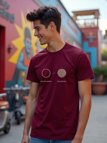 Nobero MenS Graphic Printed Regular Fit T-Shirt (1M-Twts-C1177-Bs_Wine Red