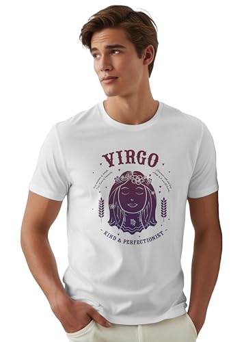 Peppyzone Mens Regular Fit T-Shirt (PZ-ZodiacVirgo6012_White