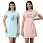 Pepe Jeans Cotton Knee Length Nighty, Nightdress, Gown For Women | Comfortable Soft Printed Sleepwear - Blossom|Mint - S (Pack O