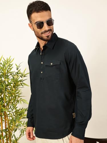 Thomas Scott Men Solid Cotton Linen Kurta Shirt (Ts1531)