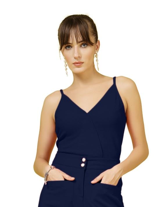 OOMPH! Stretchable Sleeveless Tank Top with V-Neck, Blue, mt938