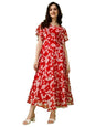 Fashion2Wear WomenS Georgette Floral Printed Flared Stylish Gown With Belle Sleeves