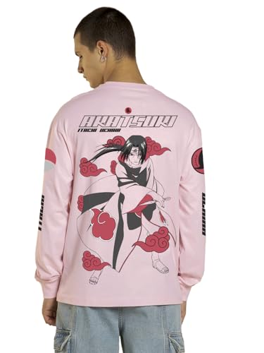 Bewakoof Official Naruto Merchandise Akatsuki Mens Graphic Print Oversized Fit Full Sleeve Round Neck Cotton Jersey T-Shirt_647