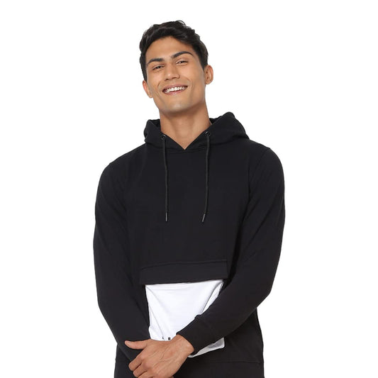 Bewakoof Men Colorblock Black Long Sleeve Hooded Sweatshirt - L