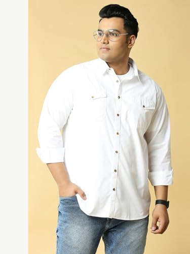 Thomas Scott Mens | Full Sleeve | Solid | Double Pockets | Regular Fit | Plus Size | 100% Cotton | Spread Collar | Casual | Shir