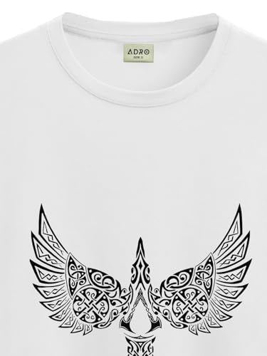 ADRO Men's Solid Regular Fit T-Shirt (RN24-BIRD-WH_White