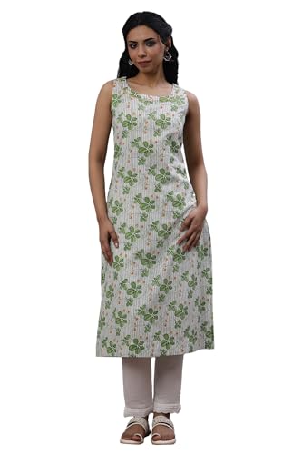 W Women Off White Floral Print Cotton A-Line Kurta