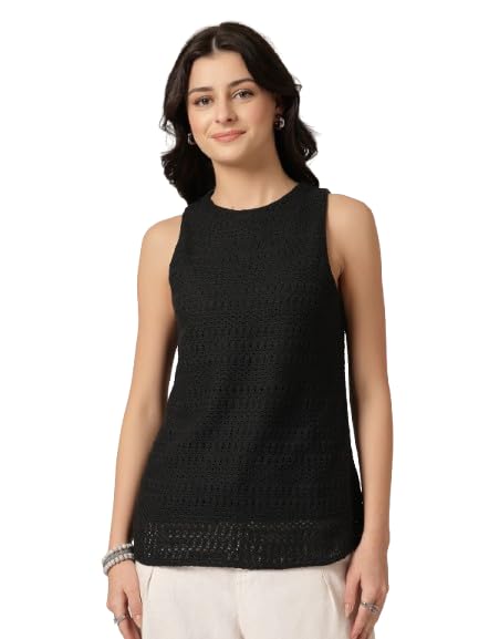 Style Quotient Women Black Solid Self Design Top