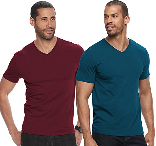 ADRO Men's V Neck Combo Plain Cotton T-Shirts_VCM2-PLN-MR-SB-XL