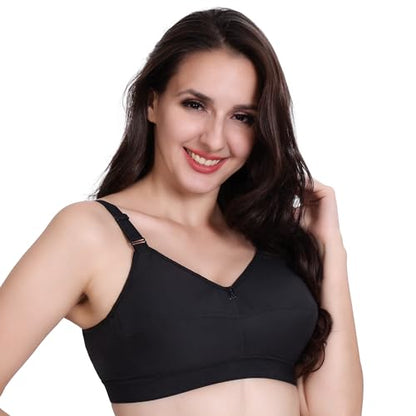 TRYLO Women's Full Coverage Bra, Cotton Fit, 44G, Black, Model COTTONFIT-BLACK-44-G-CUP