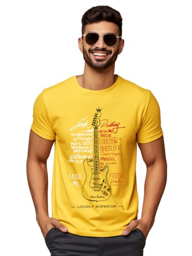 ADRO Guitar Design Printed T-Shirt for Men - 100% Cotton, Regular Fit, Soft Breathable Fabric | RN23-M-GTR-MU