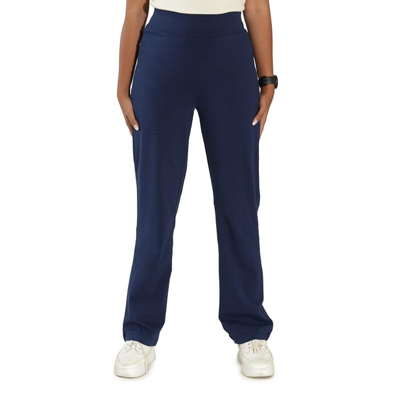 BlissClub Women AM PM Cotton Straight Pants - Regular | Wide Waistband | High Rise | Drawstring | 2 Pockets