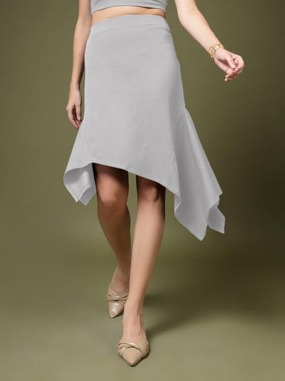 OOMPH! A-Line Handkerchief Hem Lycra Skirt for Women Grey - msk236