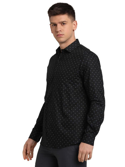 Turtle Men 100% Cotton Black Printed Slim Fit Full Sleeve Formal Shirt