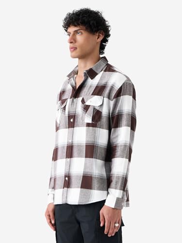 The Souled Store Plaid Shirt: Rust Men and Boys Long Sleeves Collared Neck Button Front Cotton Regular Fit Utility Shirts