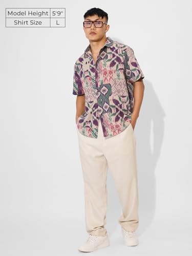 The Souled Store Ikat Soul Mens And Boys Short Sleeves Collared Neck Button Front Multicolor All Over Printed Rayon Regular Fit
