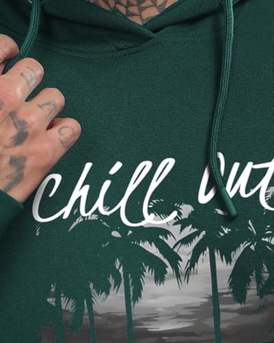 ADRO Men's Printed Hoodie - Cotton, Size 36, Green, Model H24-CHILL-GRN