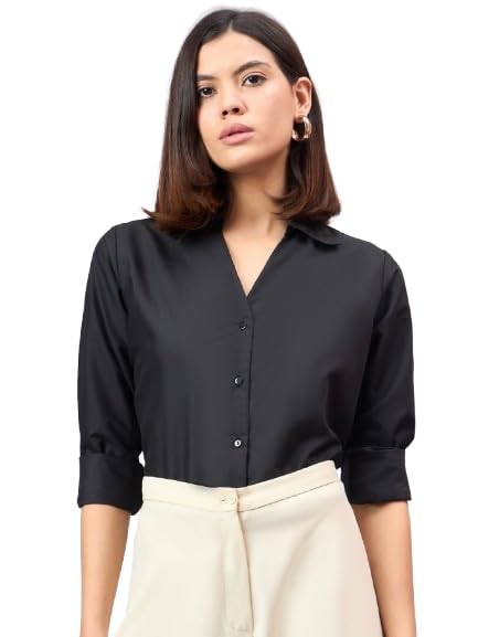 Style Quotient Women Black Solid Formal Shirt