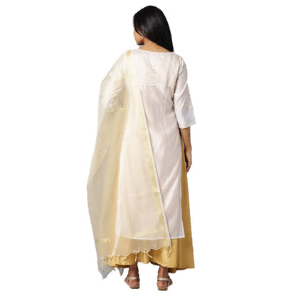 Aurelia Women's Rayon White Gotta Patti Kurta and Dupatta Set Below The Knee Dress