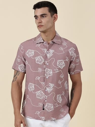 Thomas Scott Oversized Fit| 100% Cotton | Spread Collar | Short Sleeve | Embrodiered | Shirts for Men Pink