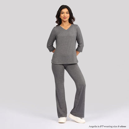 BlissClub AirMelt TM Apple Hem Tee | V-Neck | 3/4 th Sleeves | Apple Hem Bottom | Easy Drape | Weightless Fabric | Cool-to-Touch
