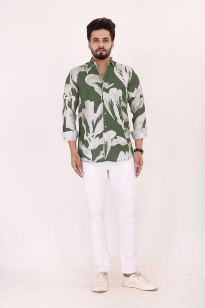 Brown Culture MenS Cotton Blend Abstract Print Shirt With Spread Collared Full Sleeves Standard Length And Button Down Closure