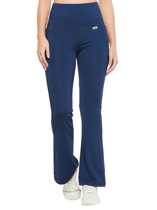 Clovia Womens Comfort-Fit High Rise Flared Yoga Pants with Side Pockets (AB5290R08_Blue_XXL)
