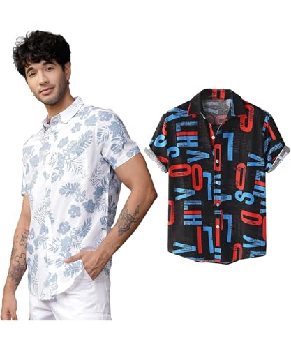 LookMark Mens Cotton Blend Casual Beach Wear Shirts | Stylish Printed Shirts for Men | Comfortable Summer Wear | Party, Vacatio