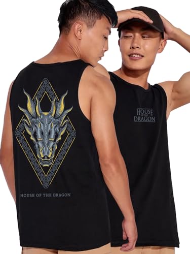 Bewakoof Official House Of The Dragon Merchandise MenS Graphic Printed Regular Fit Sleeveless Round Neck Cotton Vest_539997_Bla