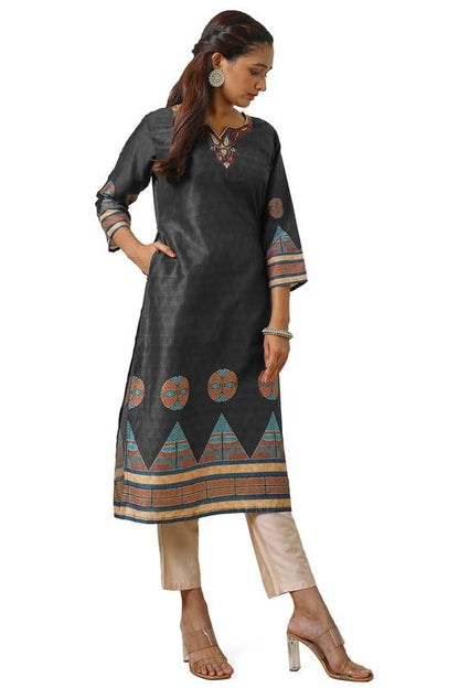 Soch Womens Black Muslin Blend Embroidered Kurta With Beads