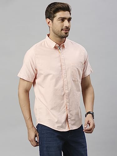 Thomas Scott Spread Collar Slim Fit Solid 100% Cotton Half Sleeve Shirt for Mens Orange