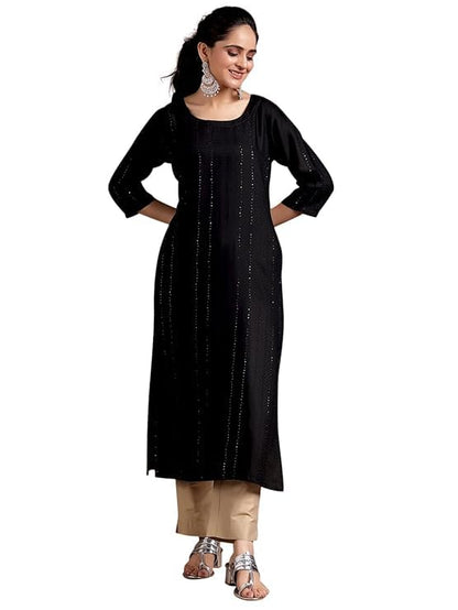 Libas WomenS Viscose Rayon Embellished Straight Kurta (29239O0R Black