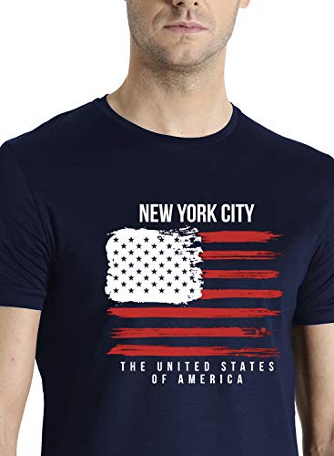 ADRO Men's USA American Flag Printed Cotton T-Shirts (RNR-M-NWW-NB_Navy)