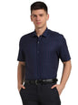 Turtle Men Giza Cotton Regular Fit Stripe Half Sleeve Formal Shirt Navy