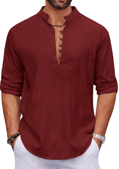 Macsivo MenS Stylish Mandarin Collar Kurta | Casual Ethnic Fusion Shirt For Daily, Party & Travel | Full Sleeves | Cotton Polye