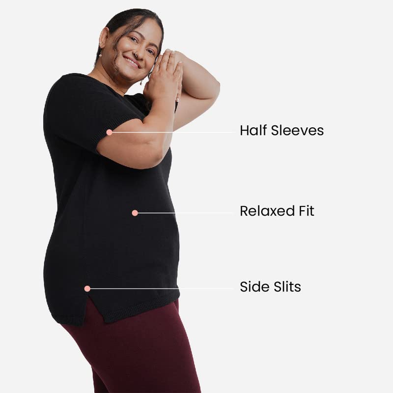 BlissClub Women at-Ease Cotton Knit Tees | 100% Cotton | CottonKnit Fabric | Loose Half-Sleeves | Western Tops | Side-Slits | Hi