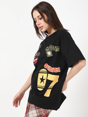 Bewakoof Official Harry Potter Merchandise Harry Potter Womens Graphic Print Oversized Fit Half Sleeve Round Neck Pure Cotton T