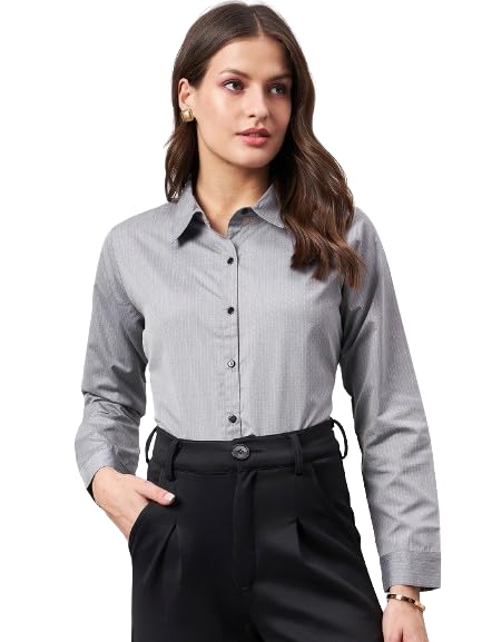 Style Quotient Women Micro Ditys Self Design Grey Polycotton Formal Shirt
